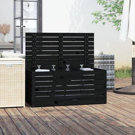 Malle de Rangement et Banc en Bois de Pin Massif pour Jardin Balcon Noir 101 cm – ComfortXL Outdoor Living - Image 3