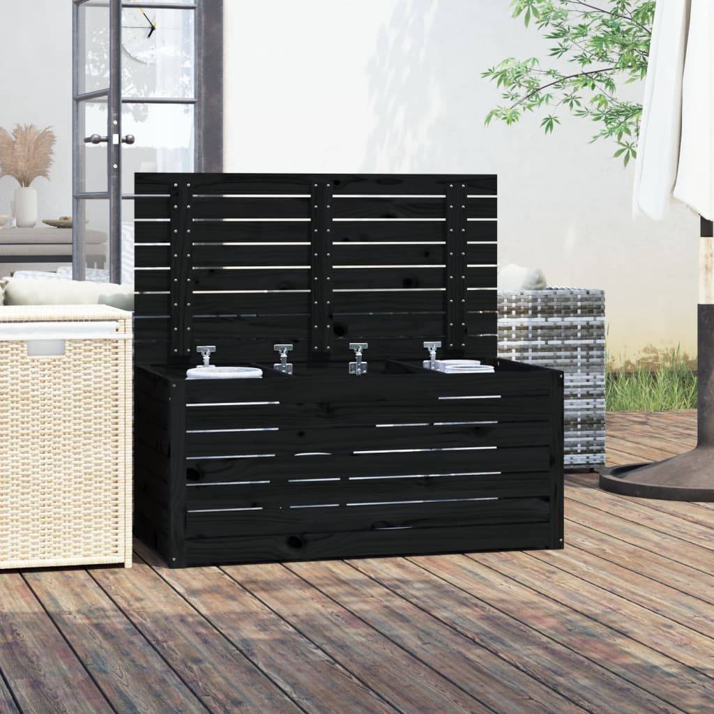 Malle de Rangement et Banc en Bois de Pin Massif pour Jardin Balcon Noir 101 cm – ComfortXL Outdoor Living - Image 3