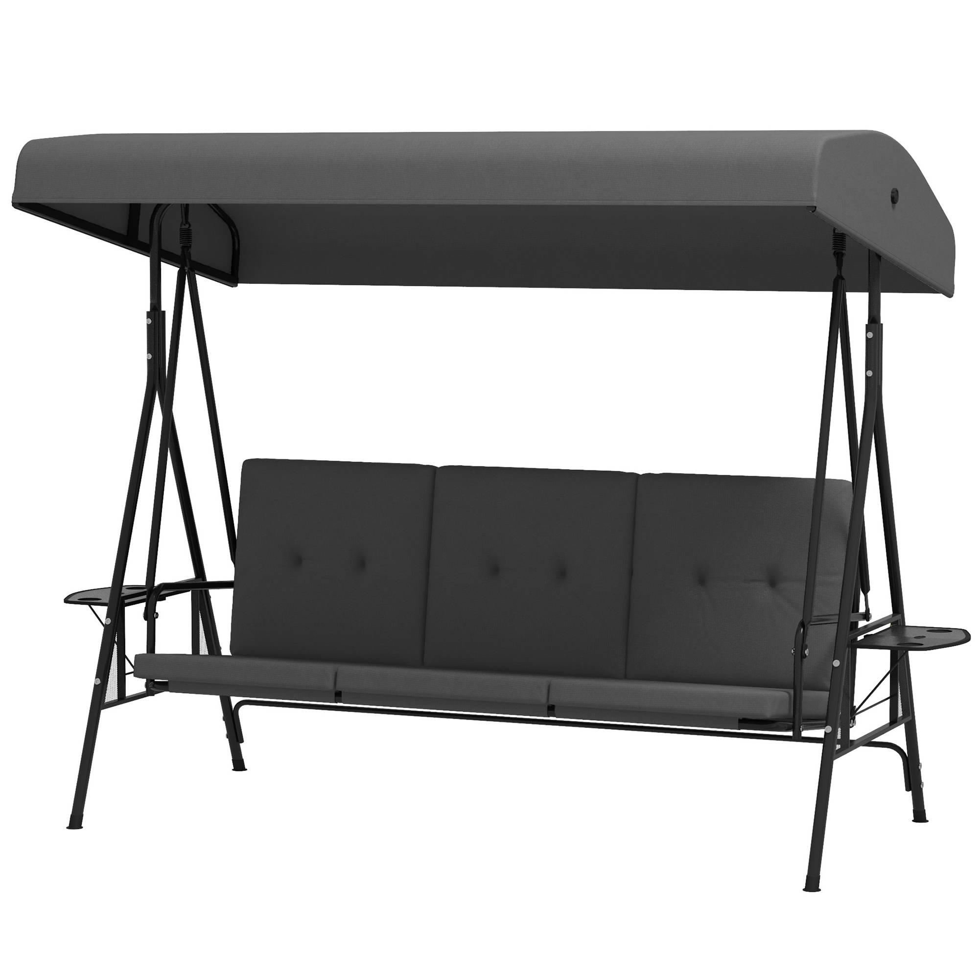 Balancelle jardin 3 places acier avec tablettes toit réglable 210x115x158cm gris - ComfortXL Outdoor Living - Image 2