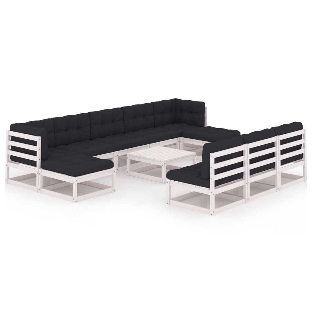 Helloshop26 - Salon de jardin meuble d'extérieur ensemble de mobilier 11 pièces avec coussins blanc bois de pin massif - Imagen 1
