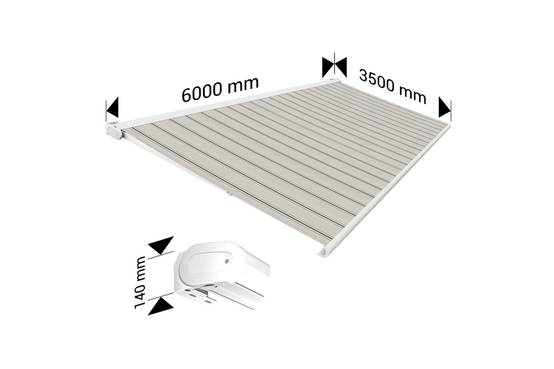 Ombrazur - Store banne Coffre intégral PROTECT2 LED SMART Blanc 6x3,5m Motorisé à télécommande+ Capteur Vent+ Eclairage LED -Toile Grise Rayée - Image 4