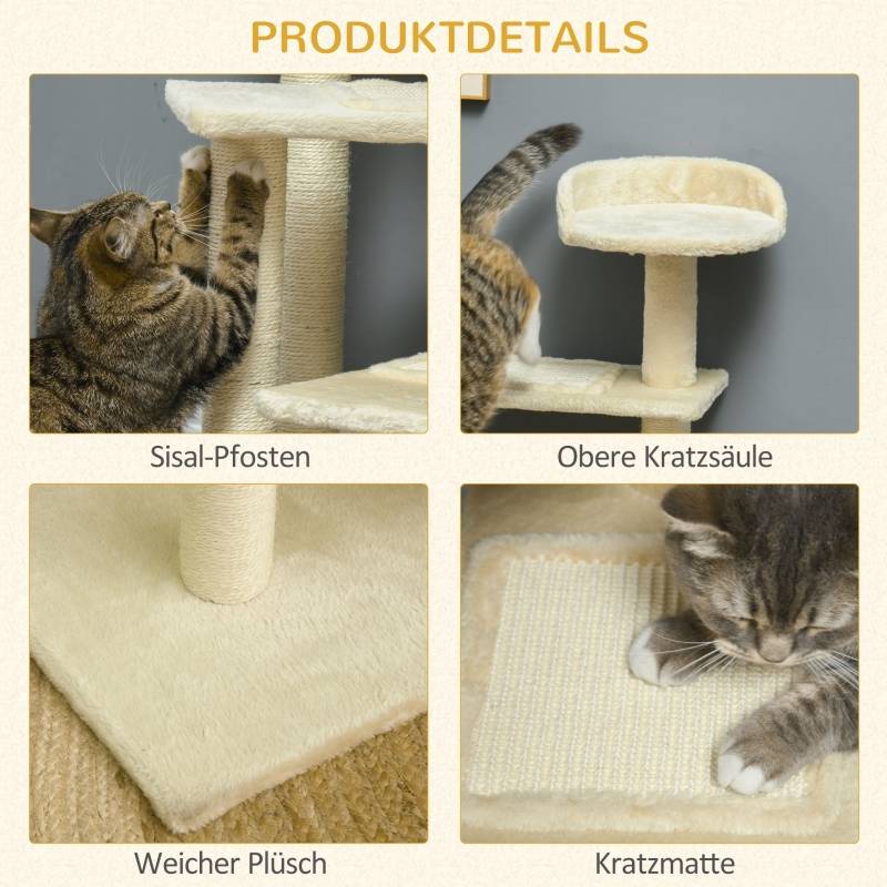 Arbre à chat tour 100 cm avec poteaux sisal, grande plateforme multi-niveaux pour petits et moyens chats beige - Image 5