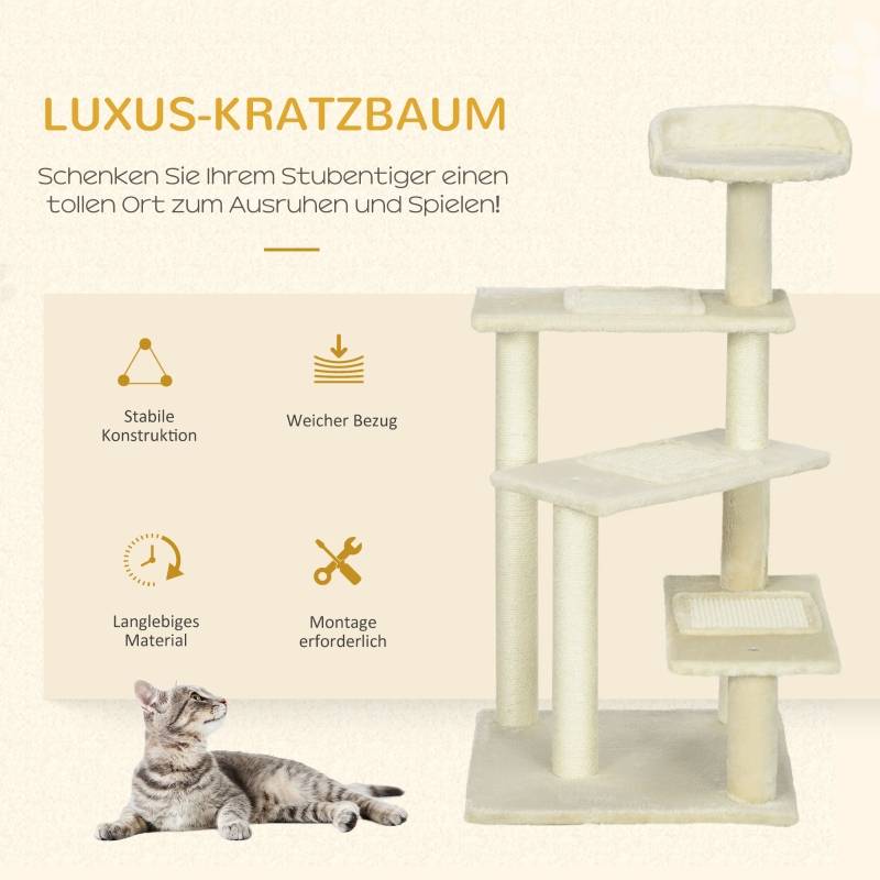 Arbre à chat tour 100 cm avec poteaux sisal, grande plateforme multi-niveaux pour petits et moyens chats beige - Image 3