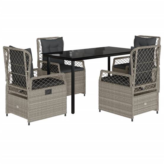 Salon de jardin 4 personnes résine tressée chaises inclinables 140cm Gris – ComfortXL Outdoor Living - Image 2