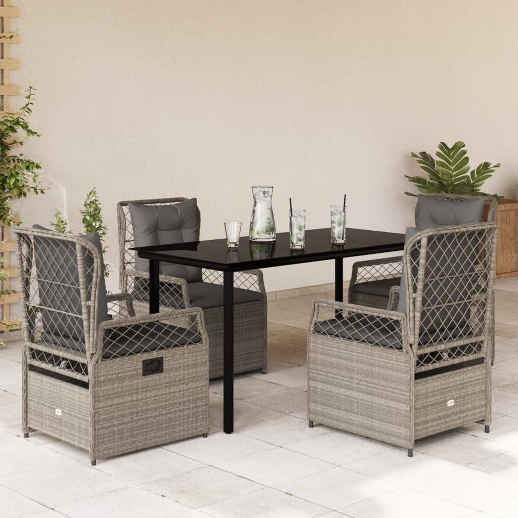 Salon de jardin 4 personnes résine tressée chaises inclinables 140cm Gris – ComfortXL Outdoor Living - Image 1