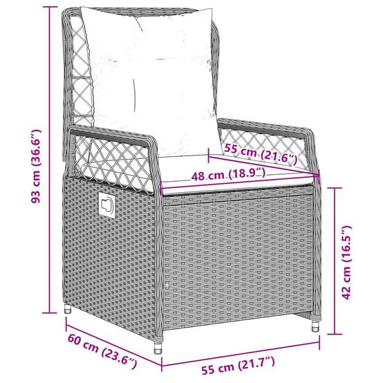 Salon de jardin 4 personnes résine tressée chaises inclinables 140cm Gris – ComfortXL Outdoor Living - Image 10