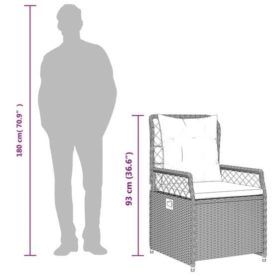 Salon de jardin 4 personnes résine tressée chaises inclinables 140cm Gris – ComfortXL Outdoor Living - Image 9
