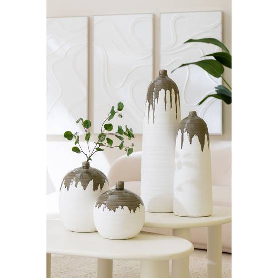 Vase Bouteille en Argile "Olea" 67cm Blanc & Vert - Image 5