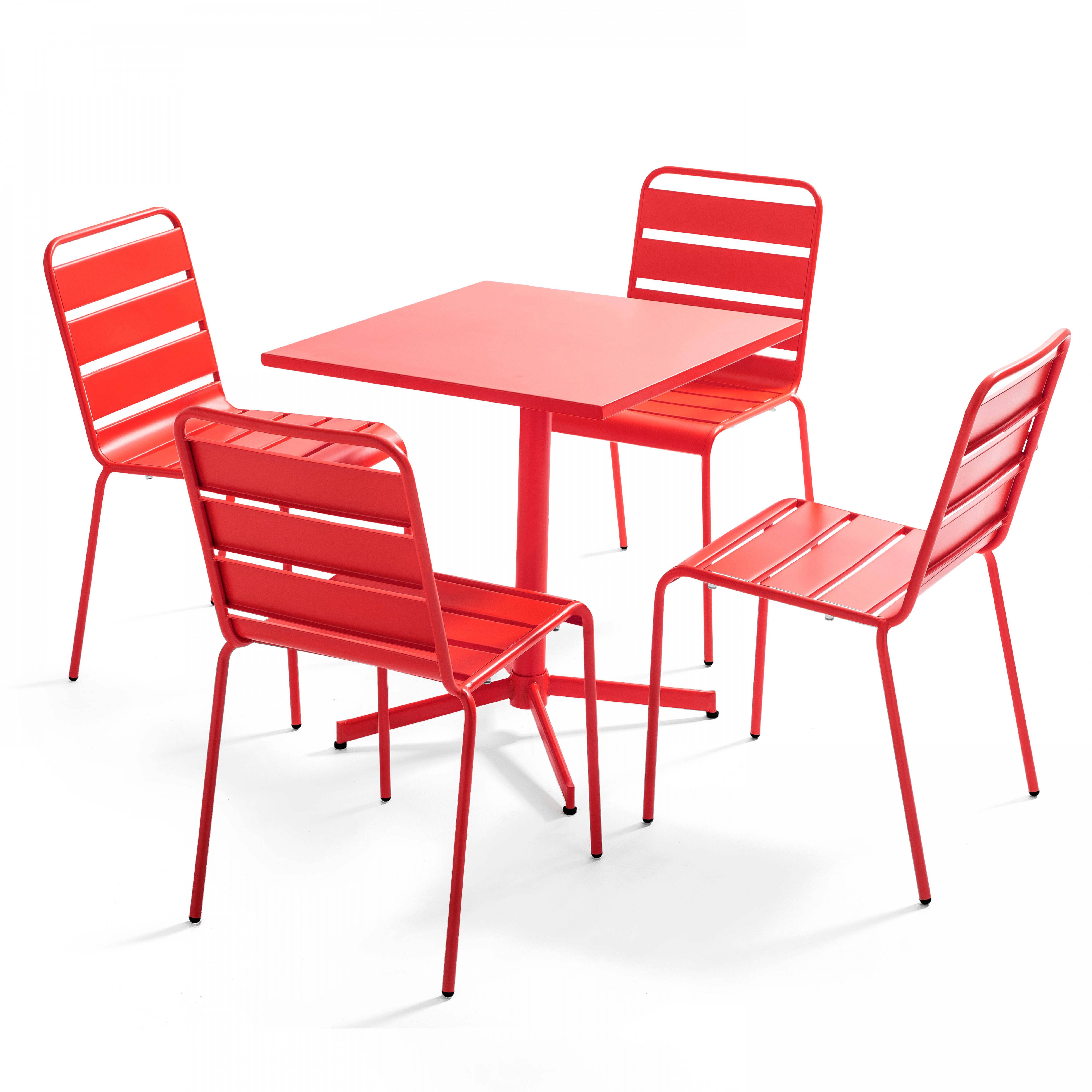 Oviala - Ensemble table de jardin carrée et 4 chaises rouge Palavas - Oviala - Imagen 1