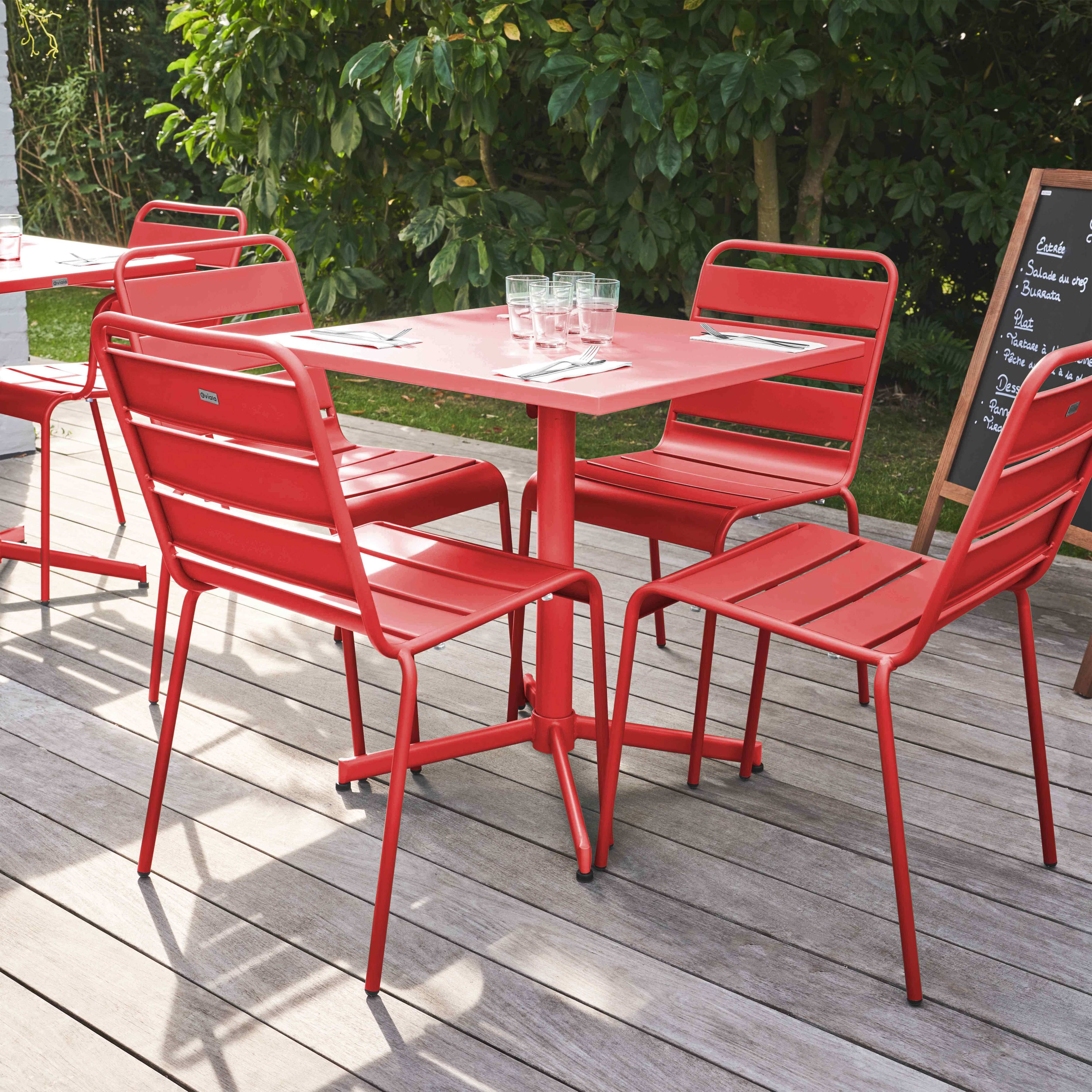 Oviala - Ensemble table de jardin carrée et 4 chaises rouge Palavas - Oviala - Imagen 2