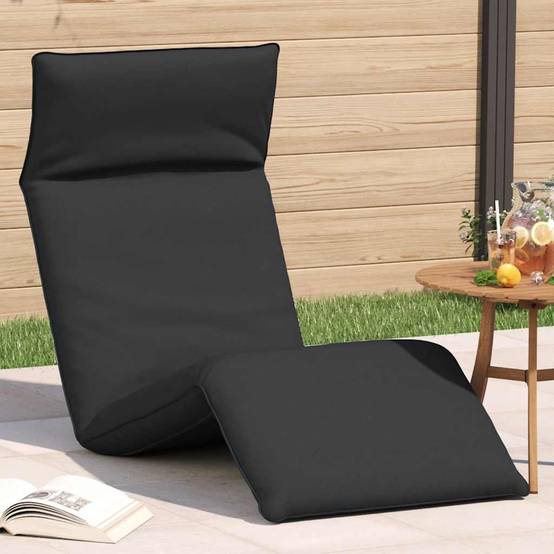 Chaise Longue Sol Pliante Tissu Oxford Plage Jardin Inclinable 5 Positions Noir - ComfortXL Outdoor Living - Image 1