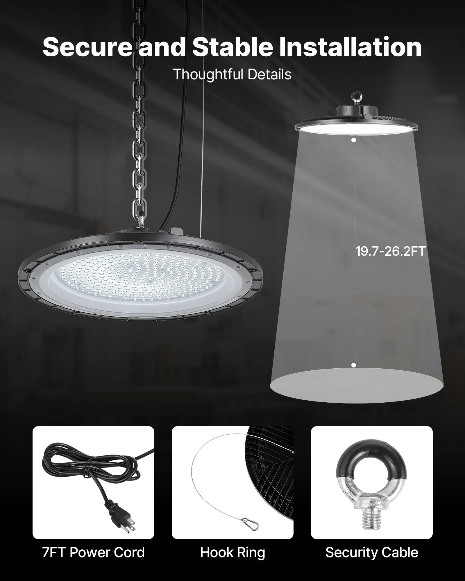 VEVOR Luminaire Haute Baie Éclairage Industriel LED 20 PCS 5000 K 150 W 21000 lm - Image 6