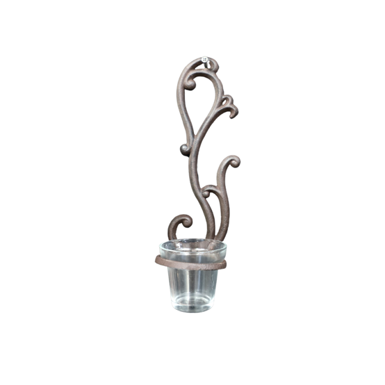 Photophore bougie bougeoir Noël mural fonte verre gris 30cm Chemin de campagne