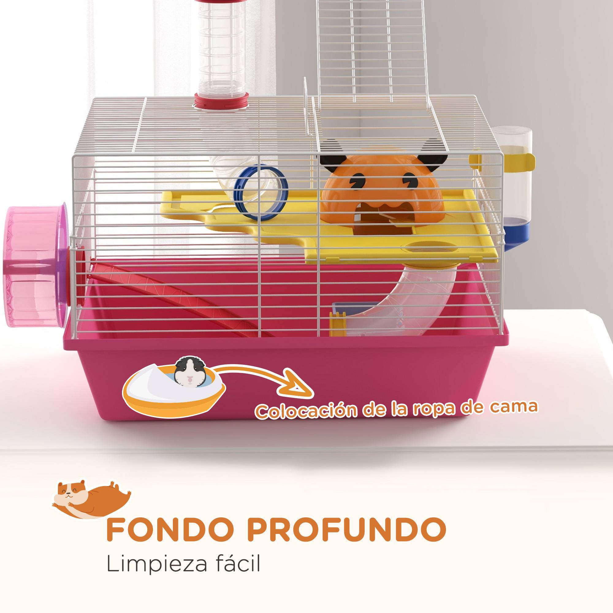 Cage hamster naine Acier et PP avec tour d'observation et roue 34x27x25cm Rose - ComfortXL Outdoor Living - Image 8