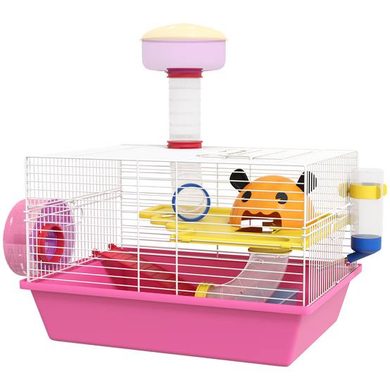 Cage hamster naine Acier et PP avec tour d'observation et roue 34x27x25cm Rose - ComfortXL Outdoor Living - Image 2