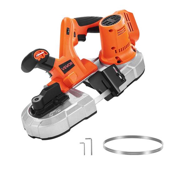 VEVOR Scie ruban portative 20V, sans fil. Moteur sans balais, coupe 6.5cm. Vitesse variable 0-192 m/min. Pour métal/bois. - Image 1