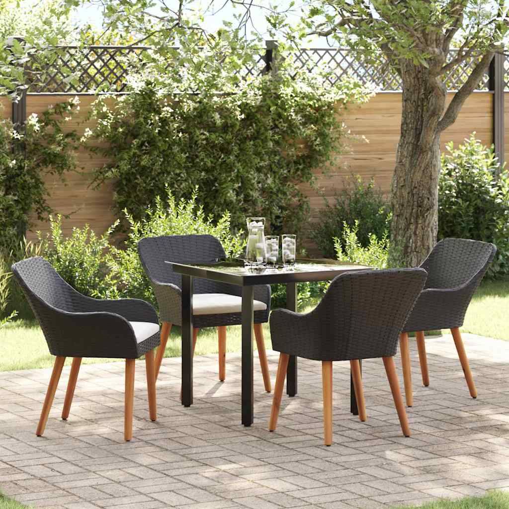 Ensemble Table et Chaises de Jardin 5 Pièces en Polyrotin pour 4 Personnes Noir – ComfortXL Outdoor Living - Image 1