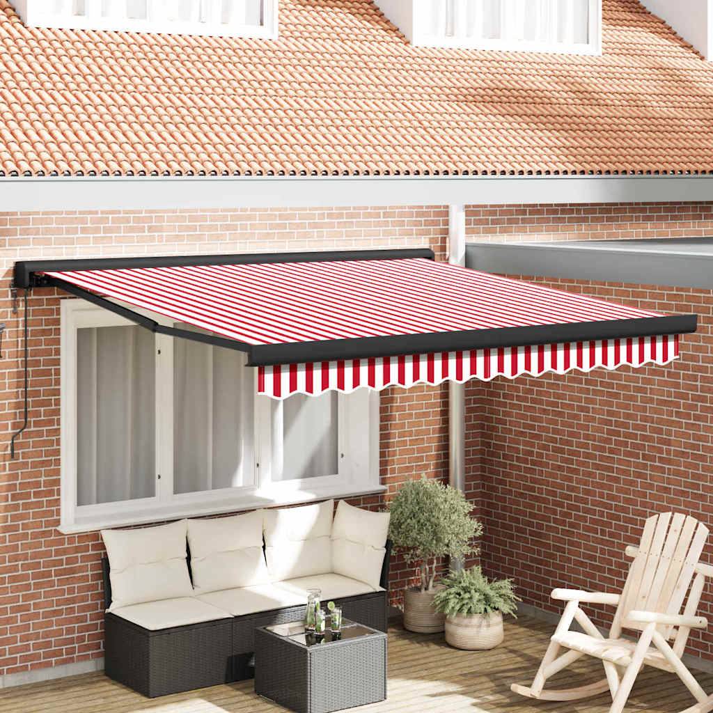 Store Extérieur Motorisé Armature Aluminium et Toile Anti-UV pour Façade Rouge et Blanc 350x250 cm – ComfortXL Outdoor Living - Image 1