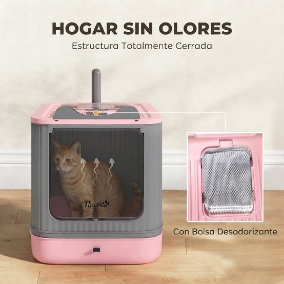 Litière chat couverte M couvercle rabattable sortie haute pelle sacs désodorisants rose - Image 8