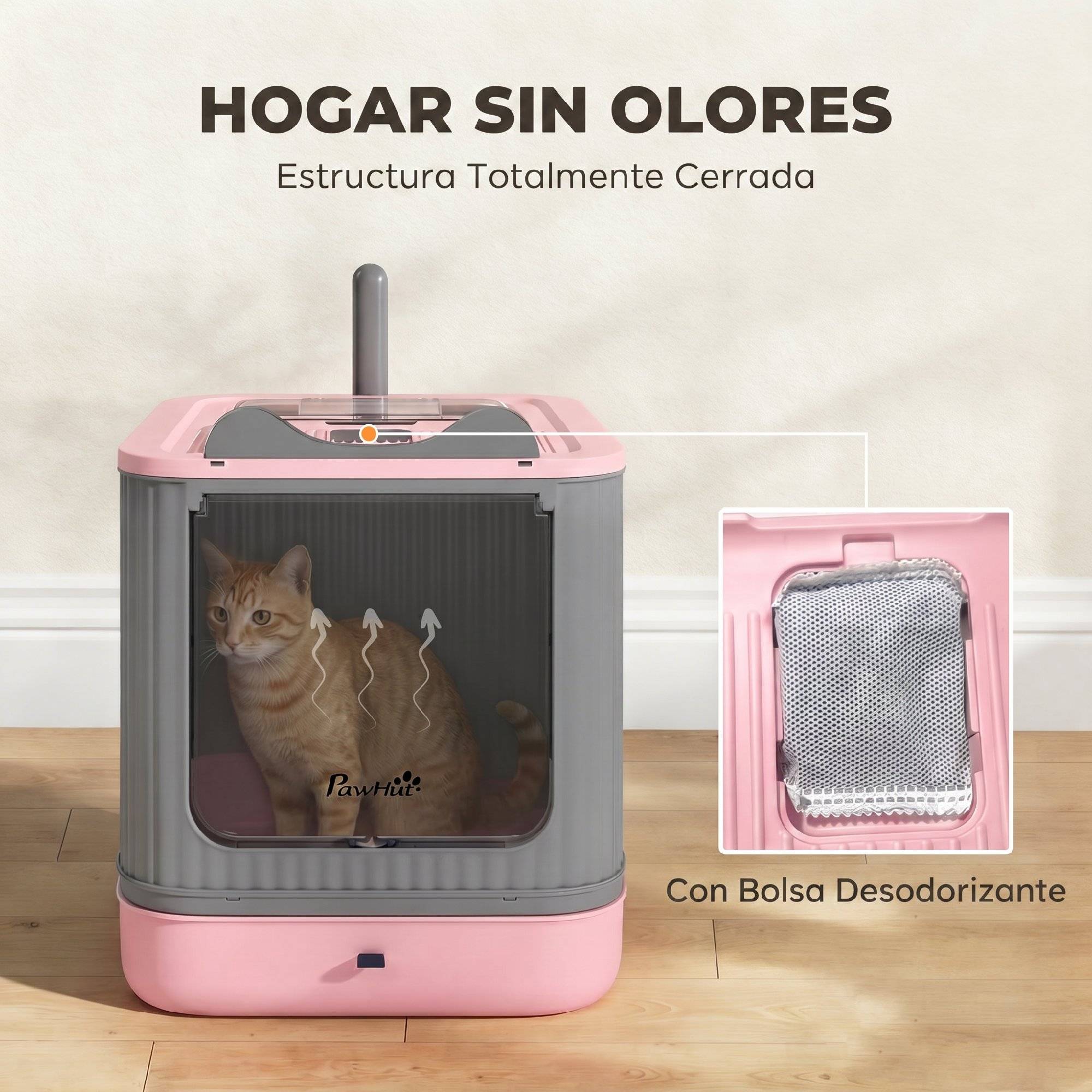 Litière chat couverte M couvercle rabattable sortie haute pelle sacs désodorisants rose - Image 8