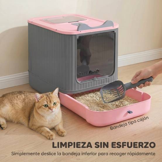 Litière chat couverte M couvercle rabattable sortie haute pelle sacs désodorisants rose - Image 7