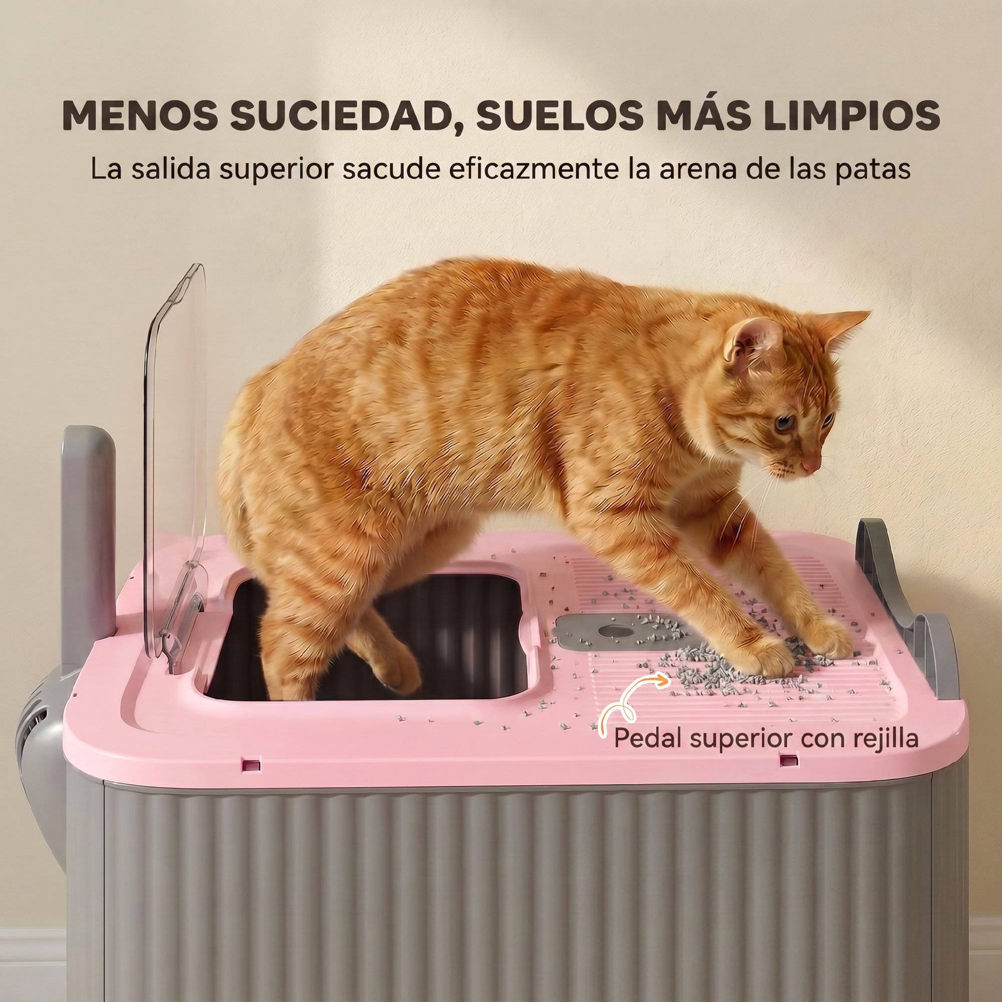 Litière chat couverte M couvercle rabattable sortie haute pelle sacs désodorisants rose - Image 6