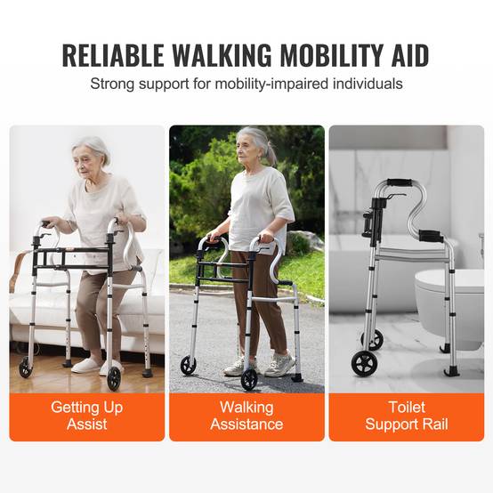 VEVOR Déambulateur pliable 3 en 1 aluminium avec hauteur et largeur réglables - Image 6