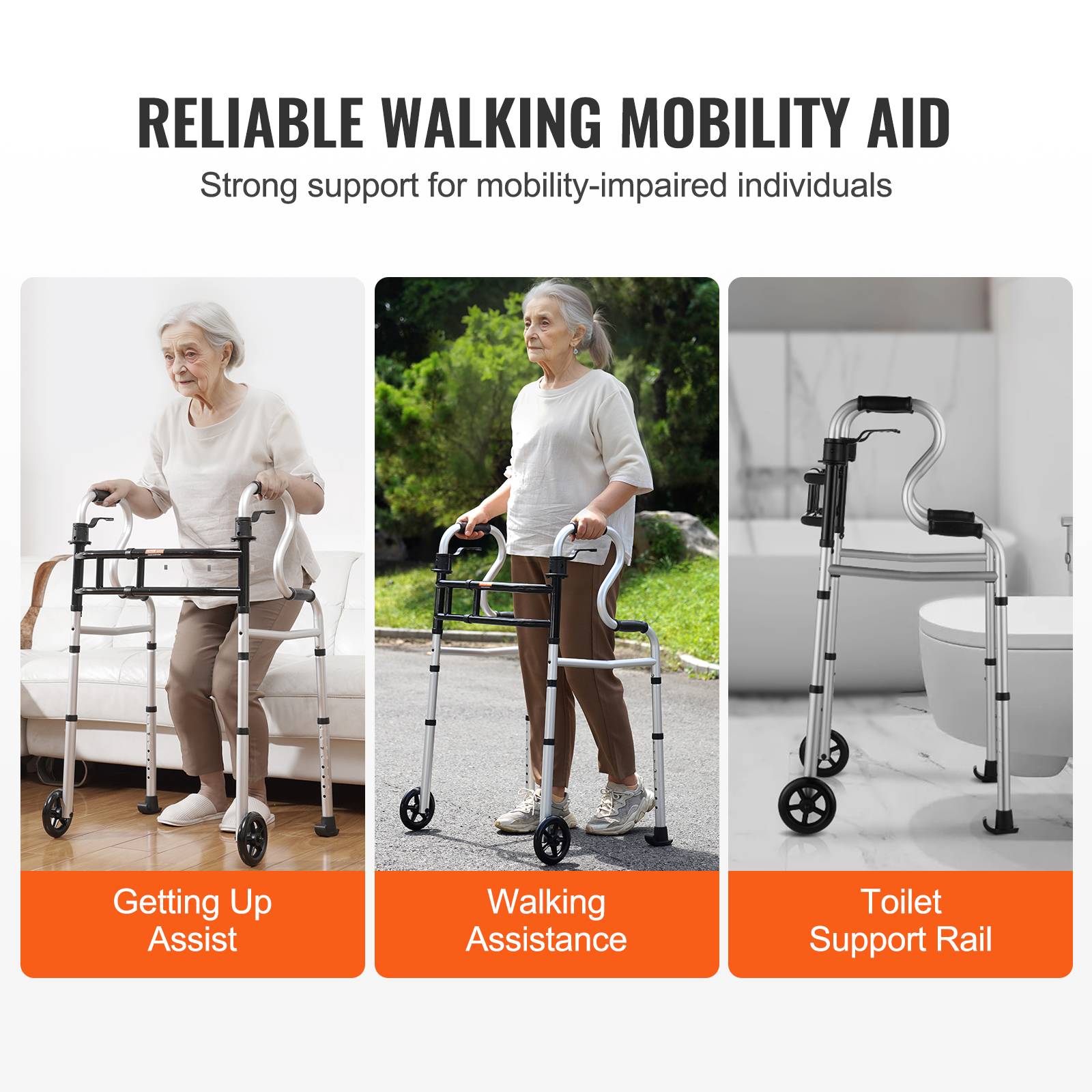 VEVOR Déambulateur pliable 3 en 1 aluminium avec hauteur et largeur réglables - Image 6