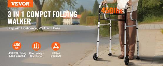 VEVOR Déambulateur pliable 3 en 1 aluminium avec hauteur et largeur réglables - Image 9