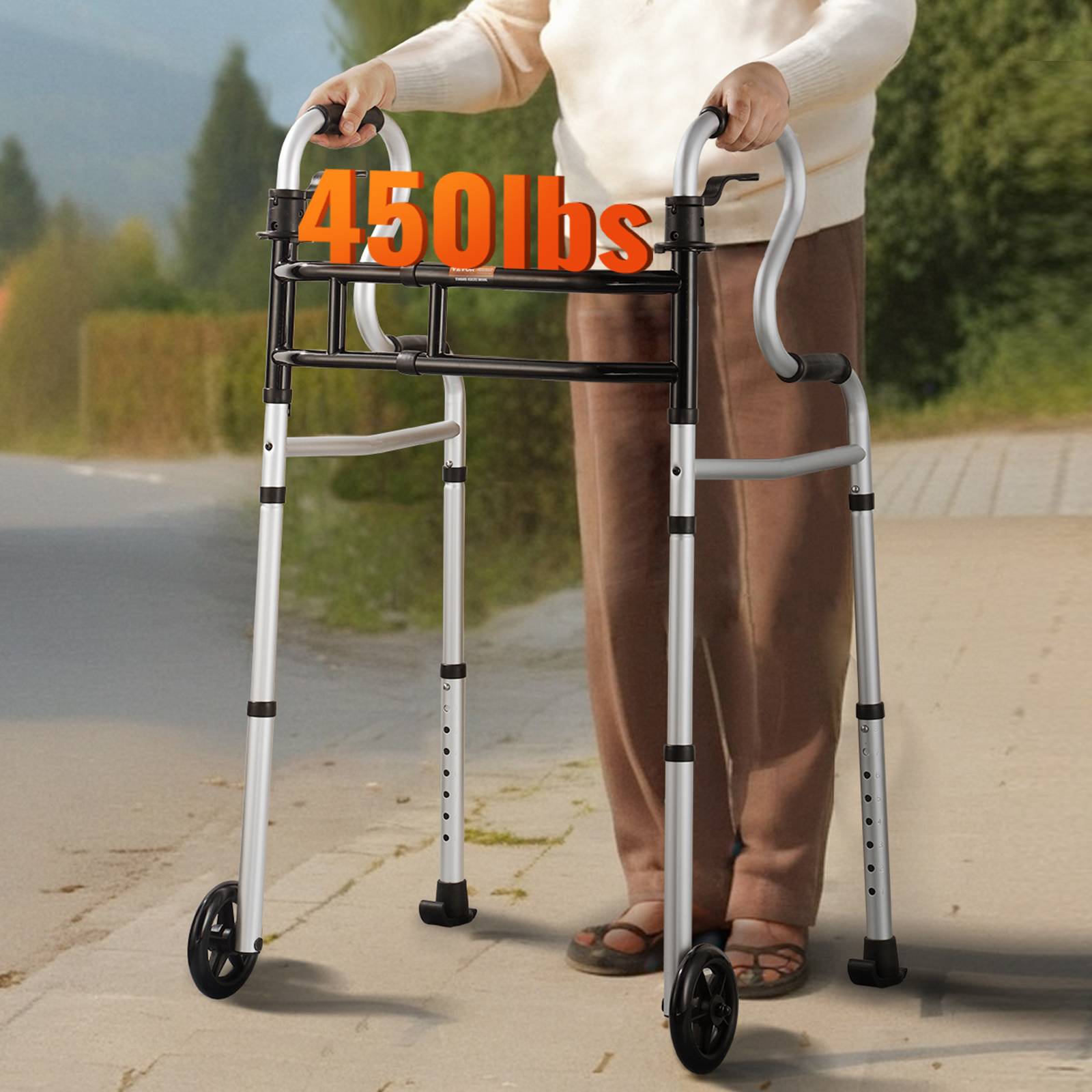 VEVOR Déambulateur pliable 3 en 1 aluminium avec hauteur et largeur réglables - Image 8