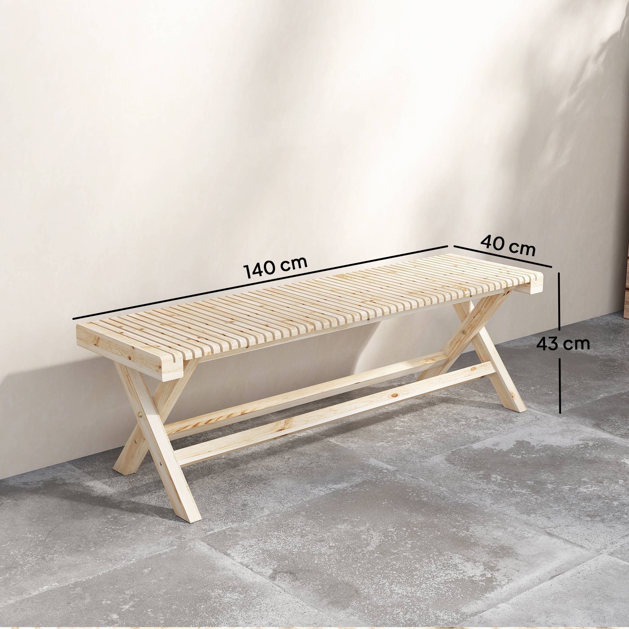 Sans Marque - Banc Jardin Bois massif Banquette Assise Lattes 140x40x43 cm Bois Naturel - Image 5