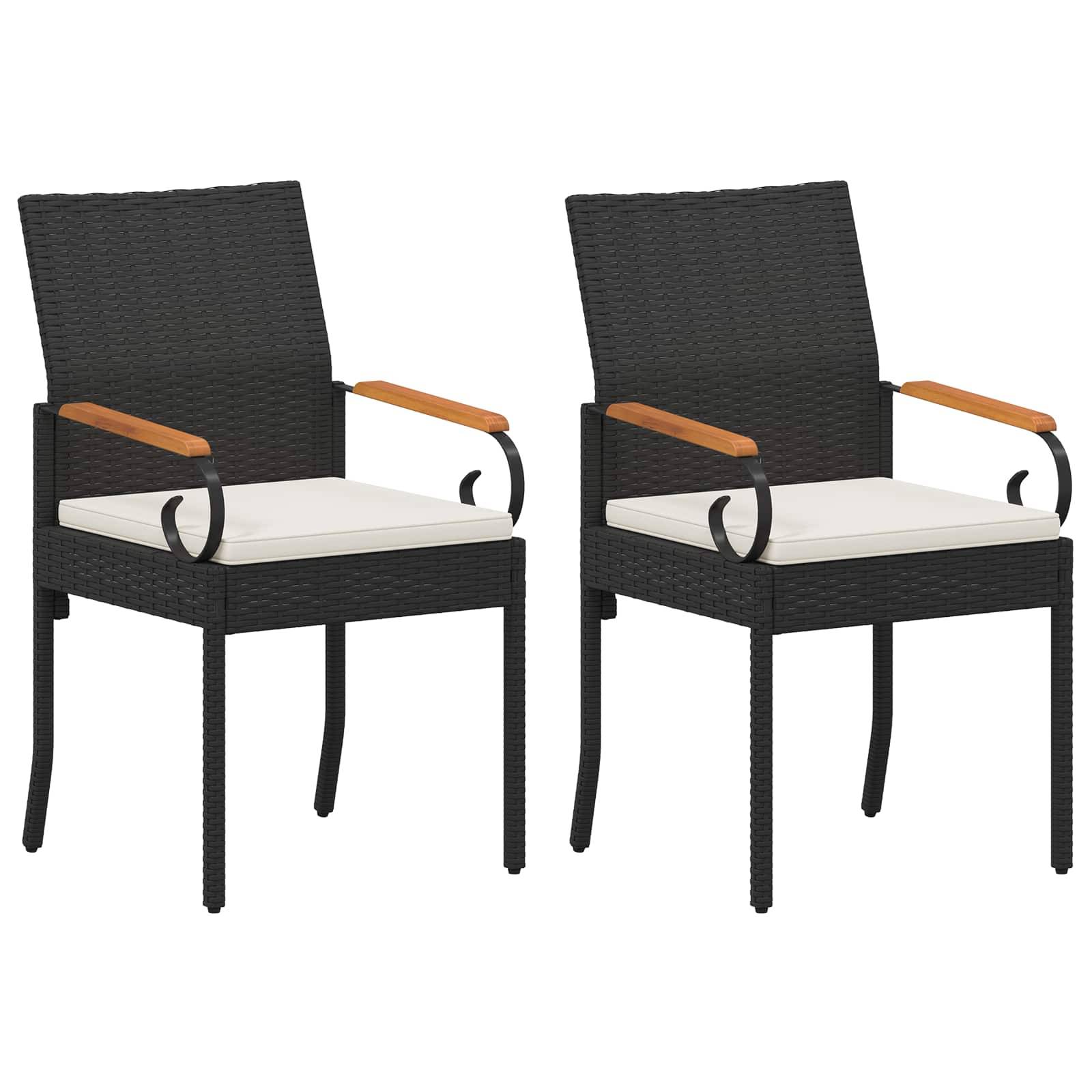 Chaises de jardin polyrotin et acier noir et blanc crème 59.5 x 50 x 88 cm - PANGIVO - Image 2