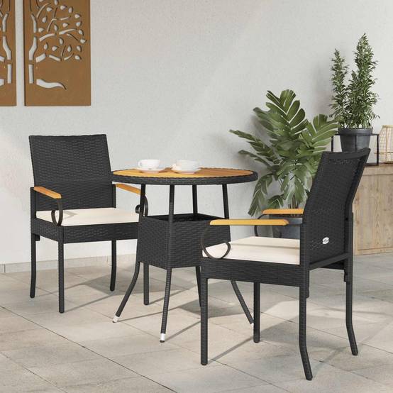 Chaises de jardin polyrotin et acier noir et blanc crème 59.5 x 50 x 88 cm - PANGIVO - Image 1