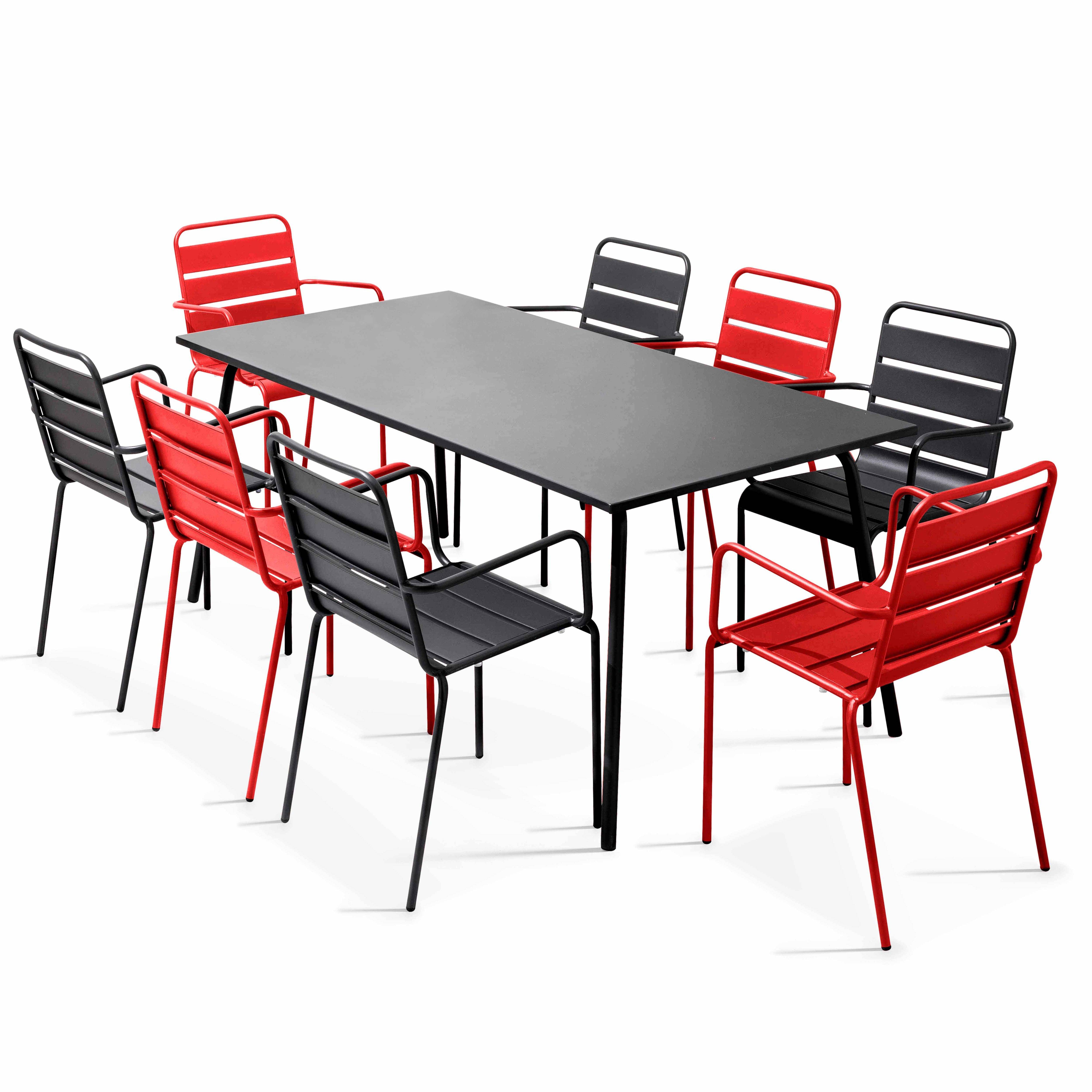 Oviala - Ensemble table de jardin et 8 fauteuils en métal rouge et gris Palavas - Oviala - Imagen 1