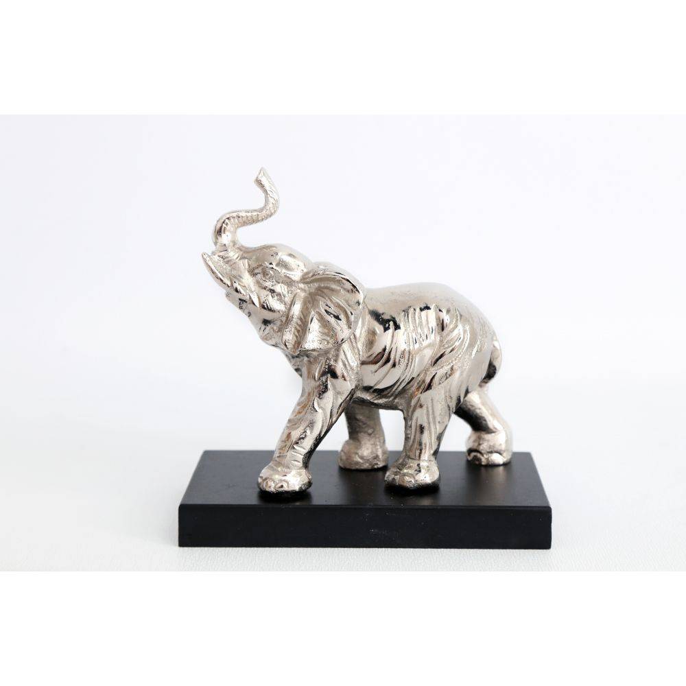Sil - Statuette éléphant en aluminium sur socle en bois 19 cm - Imagen 2