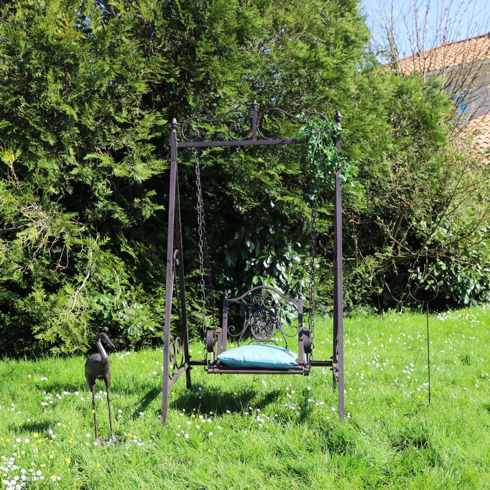 Balancelle de jardin en fer forgé marron 1 place Ht.209 cm Chemin de campagne - Imagen 2