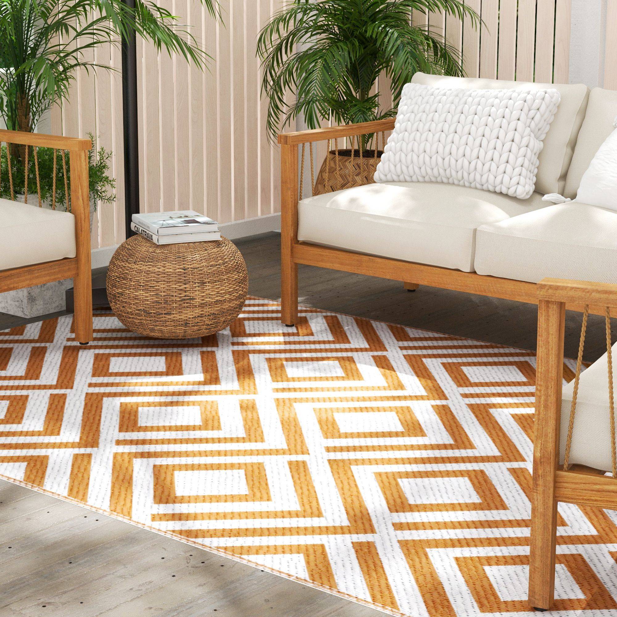 Tapis d'extérieur réversible Polypropylène Terrasse jardin Motif géométrique 182x274cm Marron - ComfortXL Outdoor Living - Image 3