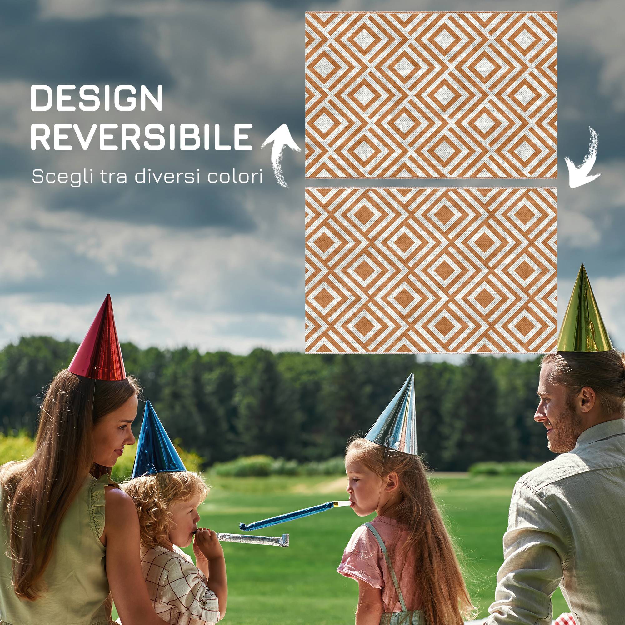 Tapis d'extérieur réversible Polypropylène Terrasse jardin Motif géométrique 182x274cm Marron - ComfortXL Outdoor Living - Image 9
