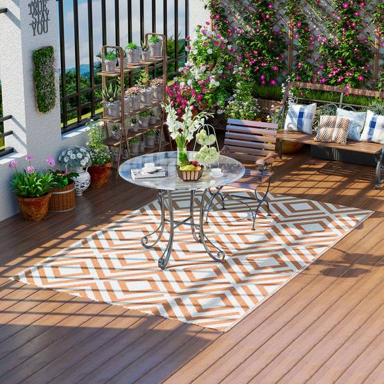 Tapis d'extérieur réversible Polypropylène Terrasse jardin Motif géométrique 182x274cm Marron - ComfortXL Outdoor Living - Image 4