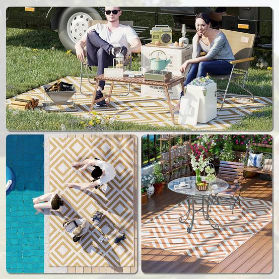 Tapis d'extérieur réversible Polypropylène Terrasse jardin Motif géométrique 182x274cm Marron - ComfortXL Outdoor Living - Image 7
