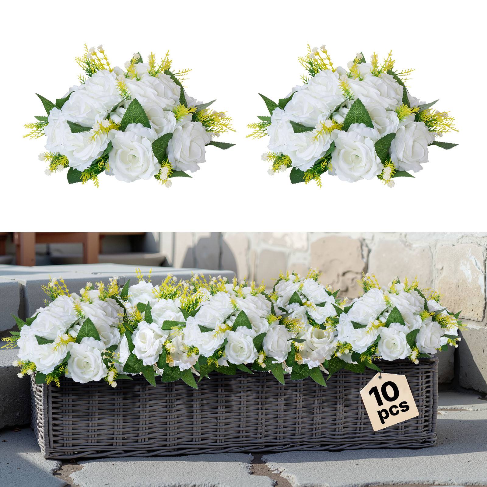 VEVOR Boules de Fleurs Artificielles Centre de Table 10 PCS 24 cm Roses Blanches - Image 1