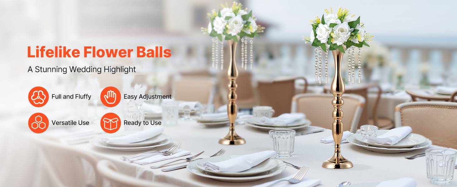 VEVOR Boules de Fleurs Artificielles Centre de Table 10 PCS 24 cm Roses Blanches - Image 9