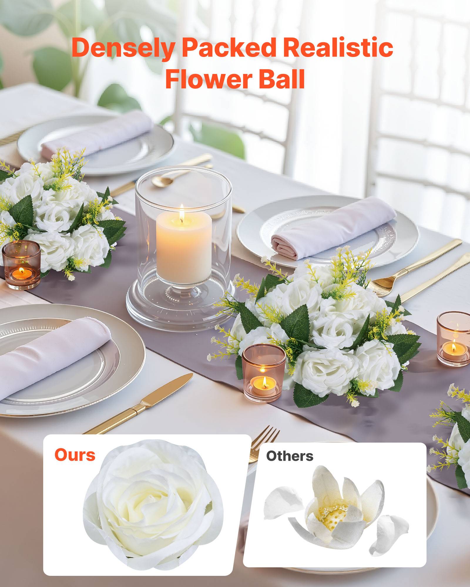 VEVOR Boules de Fleurs Artificielles Centre de Table 10 PCS 24 cm Roses Blanches - Image 2