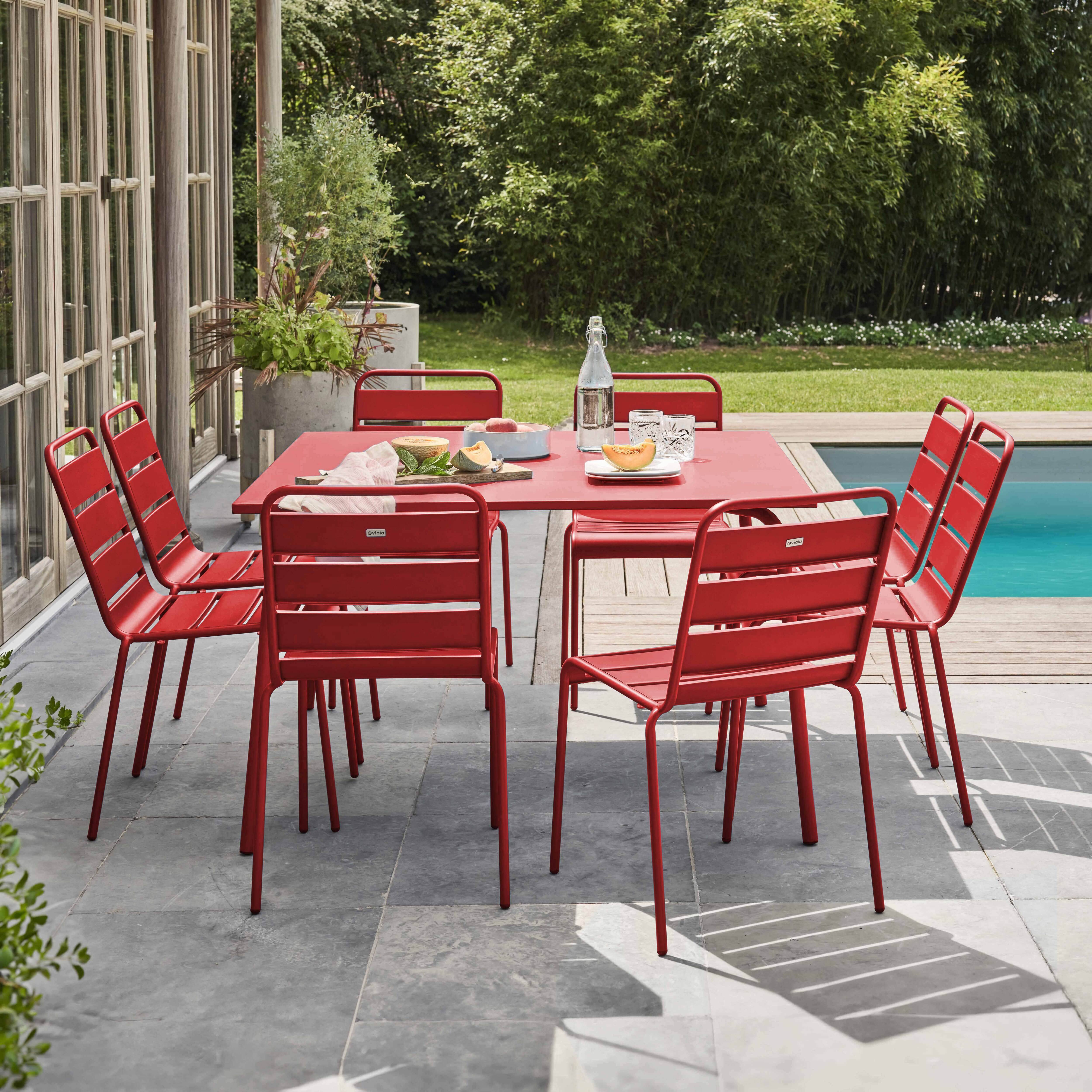 Oviala - Ensemble table de jardin et 8 chaises en métal rouge Palavas - Oviala - Imagen 2