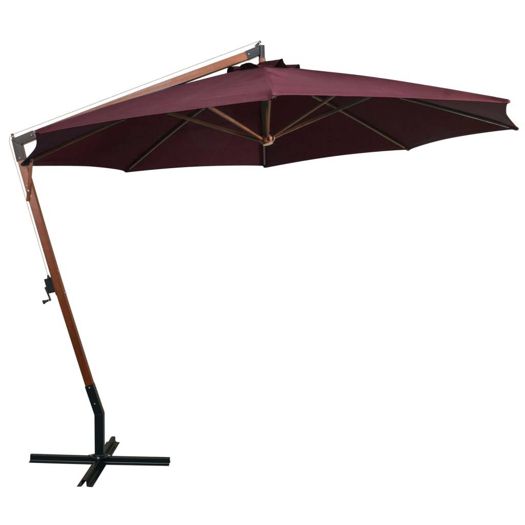 Helloshop26 - Parasol suspendu avec mât 3,5 x 2,9 m bois de sapin rouge bordeaux - Imagen 2