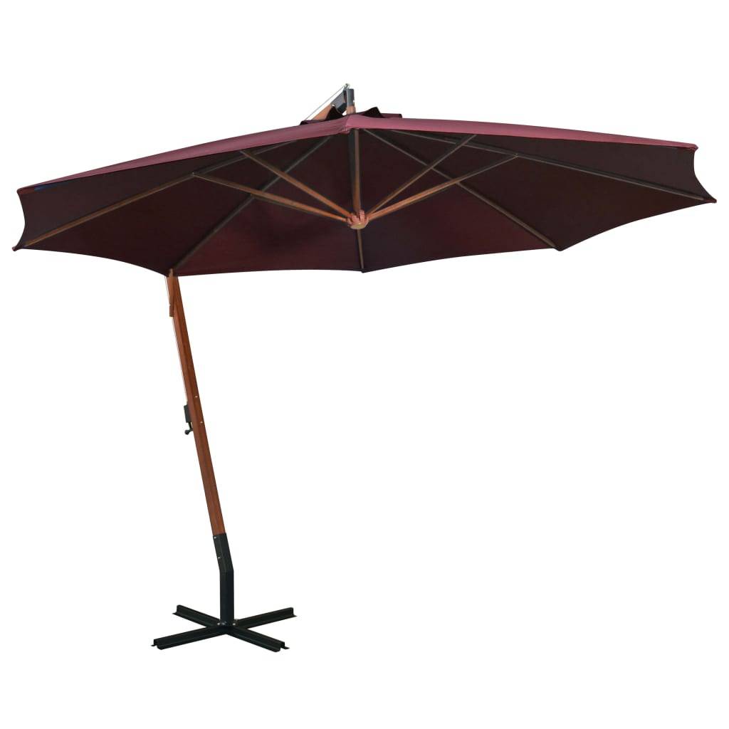 Helloshop26 - Parasol suspendu avec mât 3,5 x 2,9 m bois de sapin rouge bordeaux - Imagen 1