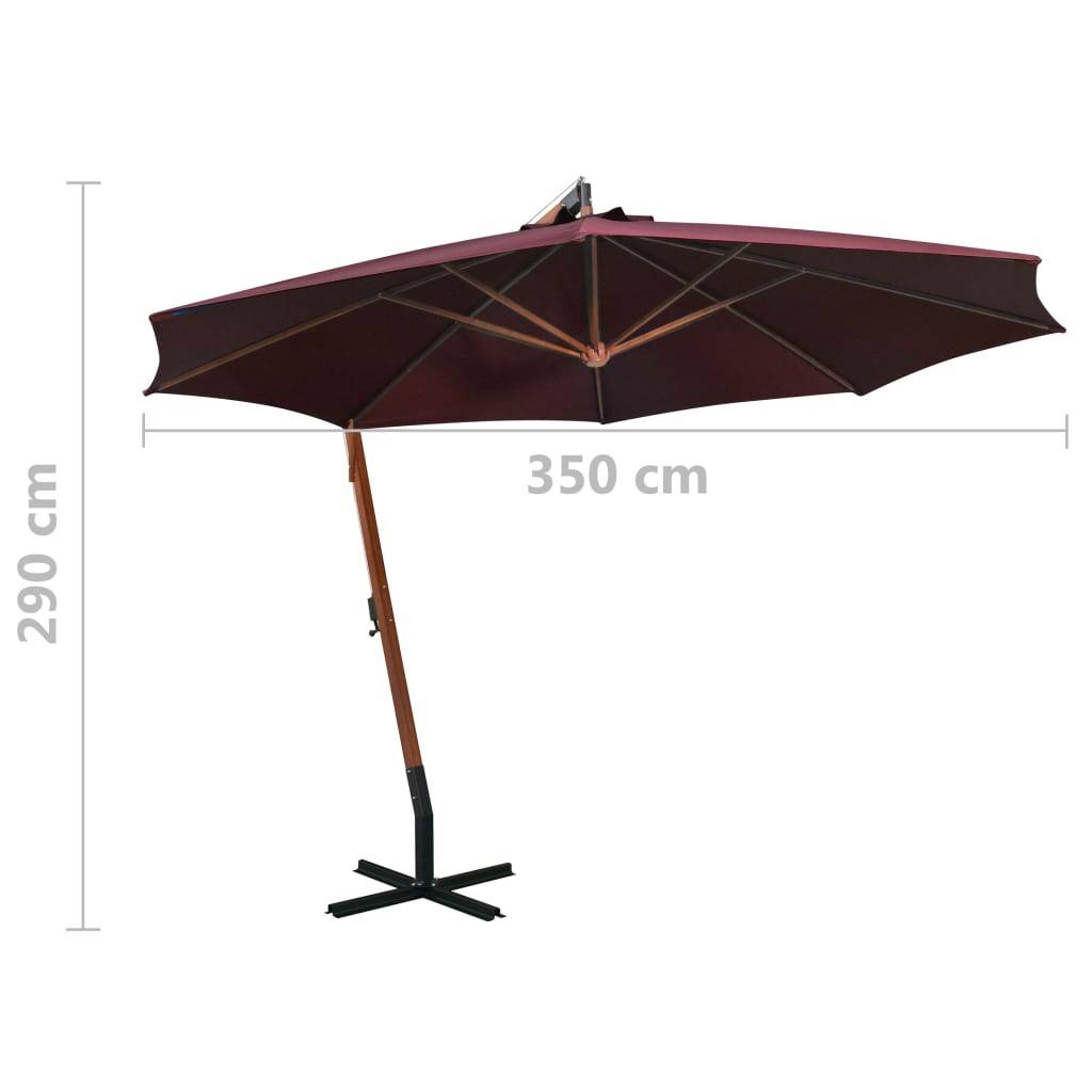 Helloshop26 - Parasol suspendu avec mât 3,5 x 2,9 m bois de sapin rouge bordeaux - Imagen 8