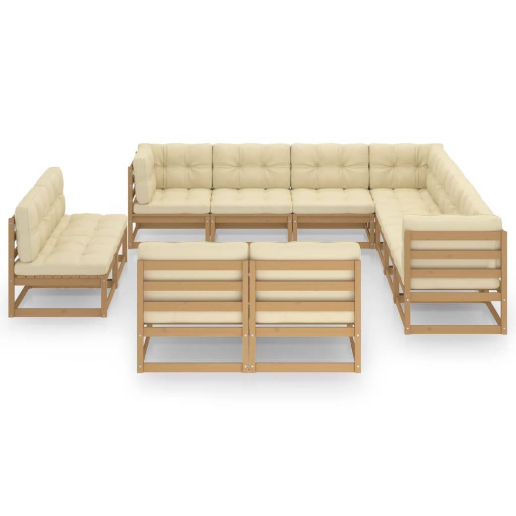 Helloshop26 - Salon de jardin meuble d'extérieur ensemble de mobilier 11 pièces avec coussins marron miel bois de pin - Imagen 2