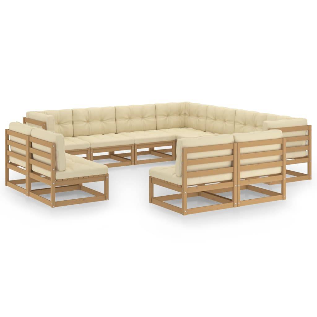 Helloshop26 - Salon de jardin meuble d'extérieur ensemble de mobilier 11 pièces avec coussins marron miel bois de pin - Imagen 1