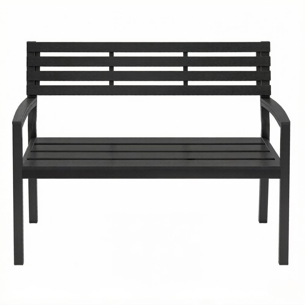 Banc de jardin extérieur métal et lattes aspect bois résistant 115x55x85cm noir - ComfortXL Outdoor Living - Image 5